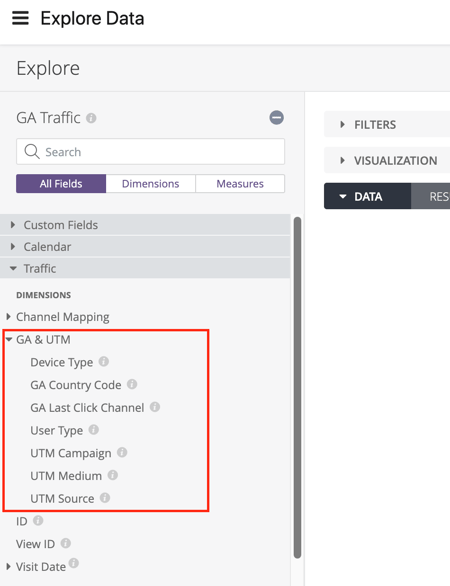 Find UTM and Channel Info in Daasity - Explore Data UTM