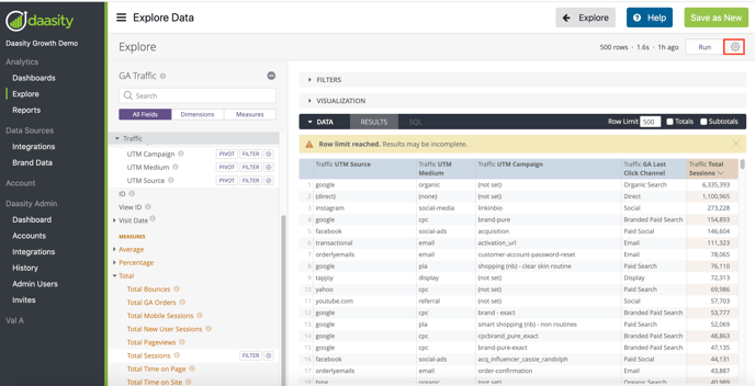 Find UTM and Channel Info in Daasity Explore Data
