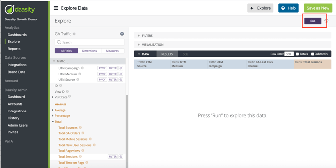 Find UTM and Channel Info in Daasity Run