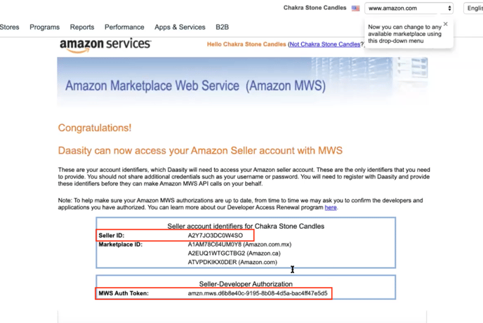 Add Amazon Seller Central - MWS