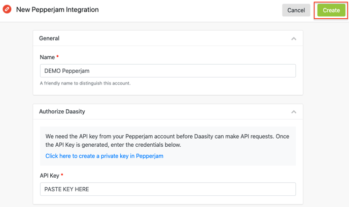 Pepperjam Integration Setup - Create